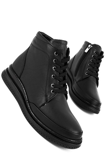 Lal Shoes & Bags Ovva Kaın Hakiki Deri Bağcık Detaylı Fermuarlı Bot-siyah