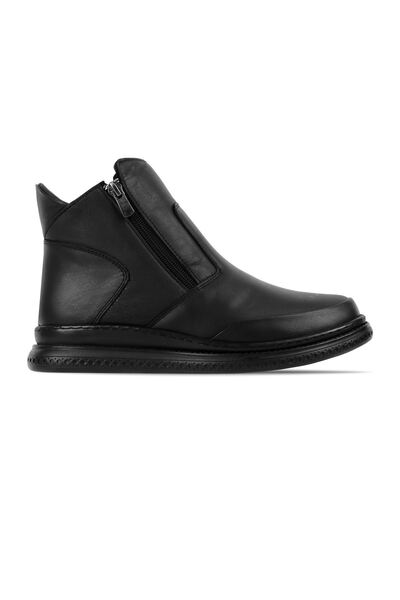 Lal Shoes & Bags Zozo Kadın Hakiki Deri Çift Fermuar Detaylı Bot-siyah