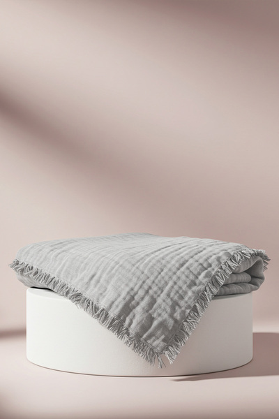 Huggy Gray Multi-Purpose 100% Cotton Muslin Baby Blanket 100X130 – 4 Layer Cotton Cover / Swaddle