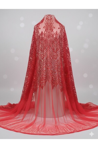 ARDSU Sequin Embroidered Tulle Fabric Tulle Sequin and Bead Stone Fabric for Special Design 1Mtx1,5Mt