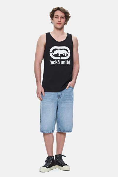 ECKO UNLTD Wilber Black Zero Sleeve Printed Loose Fit Men's Tshirt