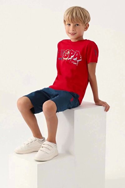 U.S. Polo Assn. U.S. Polo Assn Licensed Graphic Written Navy Blue Boys' Bermuda Suit