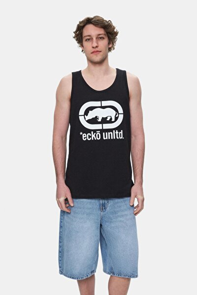 ECKO UNLTD Wilber Black Zero Sleeve Printed Loose Fit Men's Tshirt