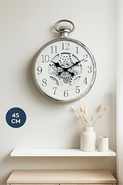 HOMİNG Krom Renk Lumo 45 cm Büyük Boy Duvar Saati