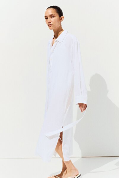 H&M MAMA Keten Karışımlı Gömlek Elbise