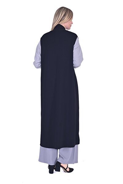 Invee Tiriko Long Vest with Brooch Black