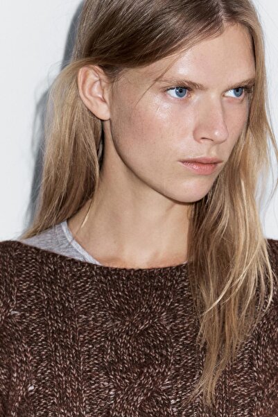 Massimo Dutti Kayık yaka saç örgülü kazak