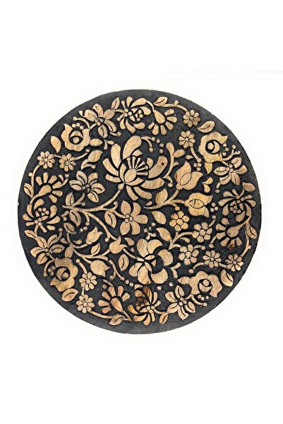 Souq DESIGNS Side Table Wooden Accent Round 3 Legs, Hand-Carved for Living Room, Bedroom-50 cms