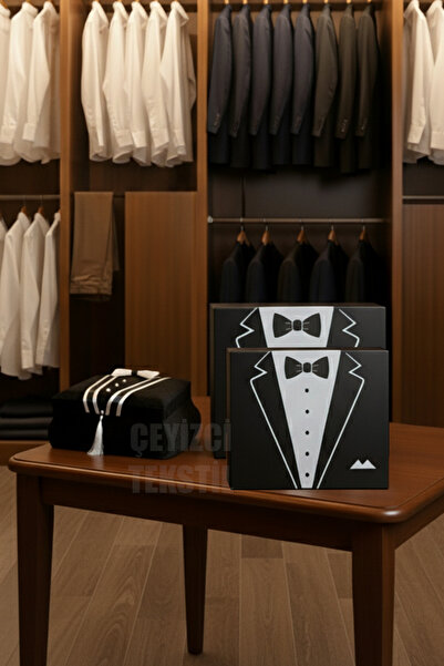 Çt Çeyizci Tekstil Damat Kutusu 3'Lü Set Traş Sandığı 2 Boy Damat Kutu