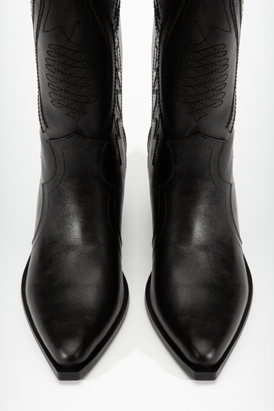 DENORA Чорні матові шкіряні вишиті західні ковбойські чоботи для ковбоїв та ковбойок