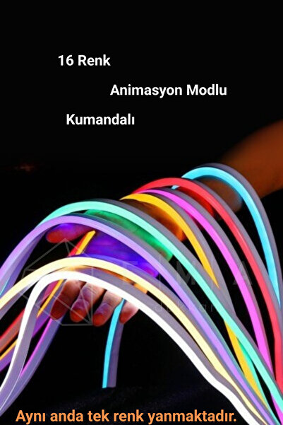Ema Dükkan 12V RGB Neon Led 5 Metre RGB Neon Şerit Led 16 Renkli Kumandalı Animasyonlu RGB Neon Led Şerit