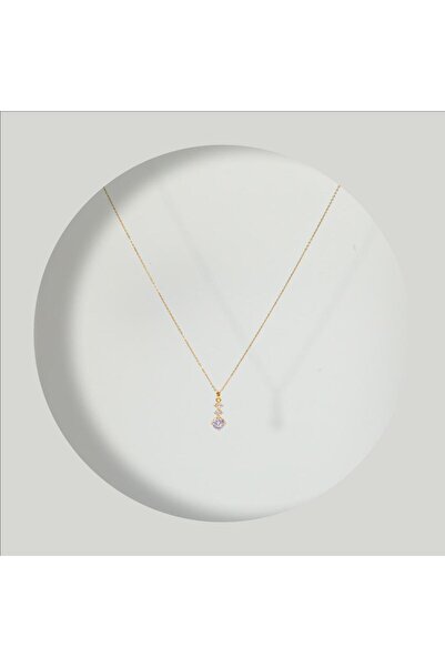 FOURSOLOS Çelik Kadın Kolye, Taşlı Şık Zarif, Gold Renk, No:156