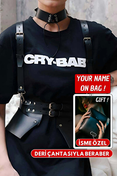 Angels Passion İsminize Özel Deri Çantasıyla Beraber Deri Etek Kemer - Choker
