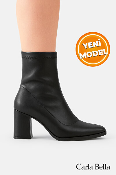 Pinhal Home Kadın Bot Siyah Sivri Burun Topuklu Kadın Bot Streç Bilekli