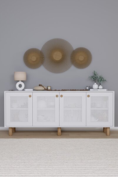 midoser Bohem Serisi Natura Pvc Hasır Desen Mat Beyaz Konsol