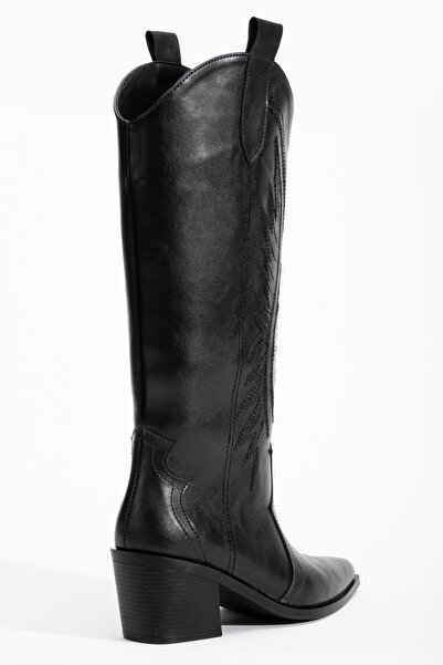 DENORA Fekete matt bőrű hímzett Western Cowboy Cowgirl csizma