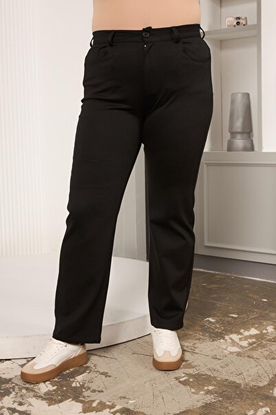 RMG Plus Size Pipe Leg Steel Knitted Trousers Black