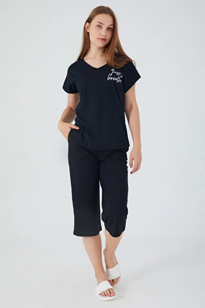 Arnetta Just Breathe Siyah Kadın Kısa Kol Pijama Takım
