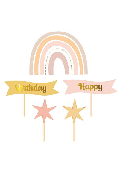 Le Mabelle Çok Renkli Gökkuşağı Yıldız Happy Birthday Kürdan Set