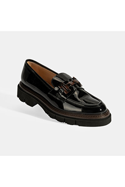 LUCA GROSSI Kadın Siyah Toka Detaylı Rugan Loafer