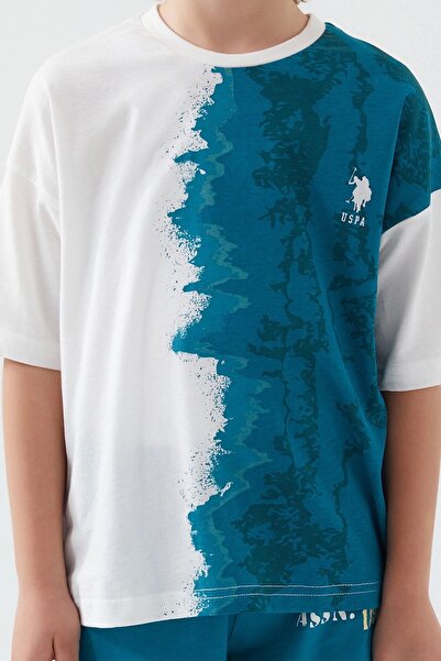 U.S. Polo Assn. Set de pijamale cu mânecă scurtă pentru băiat, U.S. Polo Assn Intense Creams, albastru petrol