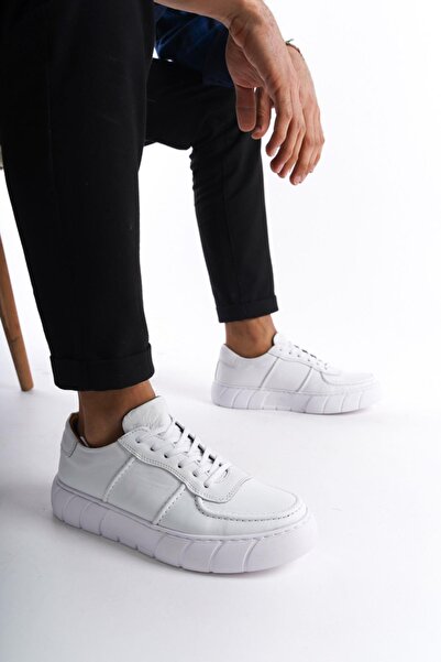 Mubiano Genuine Leather Men's Sports Shoes & Sneakers White -Mbkry650-B