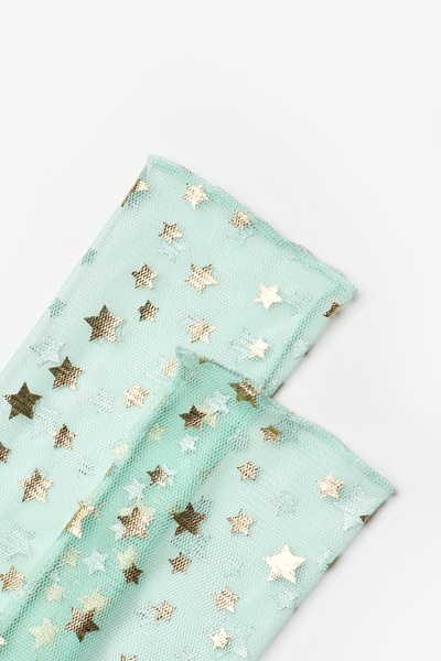 Le Mabelle Mint Gold Little Star Detailed Girl's Tulle Socks