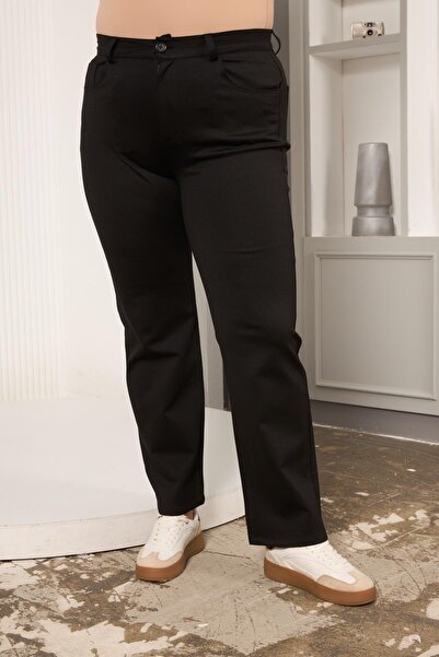 RMG Plus Size Pipe Leg Steel Knitted Trousers Black