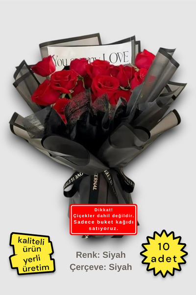 COLORPAK Çiçek Buket Ambalaj Jelatin Kağıdı (SİYAH ZEMİN VE SİYAH KENARLI) Mat Opp 55x55cm 10adet