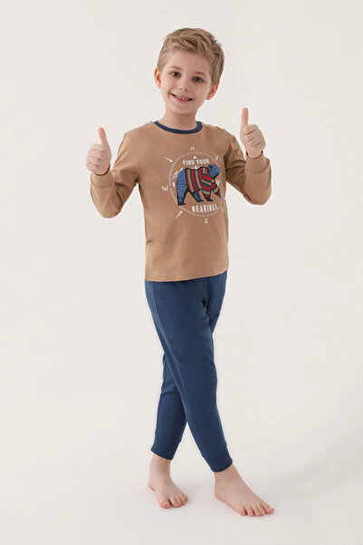 Rolypoly Erkek Çocuk Krem Uzun Kol Pijama Takım