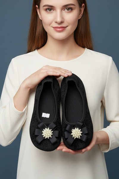 CEYDA SHOES Süslü Kadife Ev,hac, Umre Babeti, Hediye, Günlük Babet,tüylü Babe...