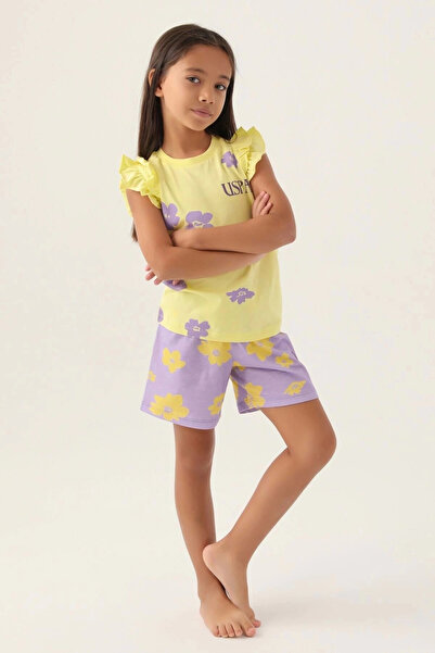 U.S. Polo Assn. طقم شورت نادلة للفتيات - أصفر فاتح