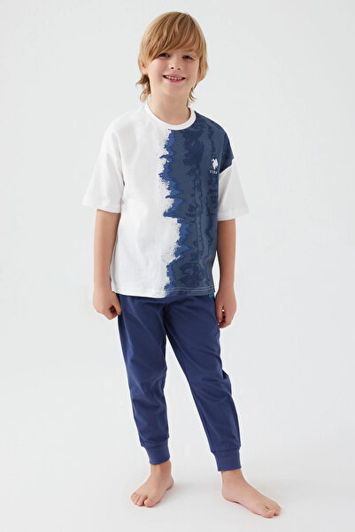 U.S. Polo Assn. Intense Creams Krem Erkek Çocuk Kısa Kol Pijama Takım
