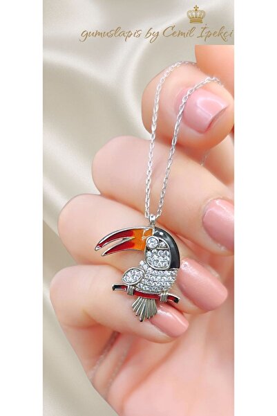 lpsankara Mineli Tukan Kuşu Motif Gümüş Kolye