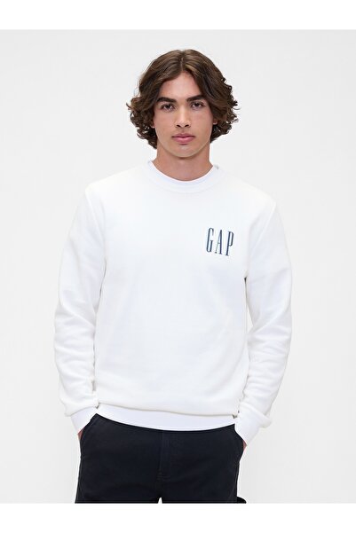 GAP Erkek Beyaz Logo Fleece Sweatshirt