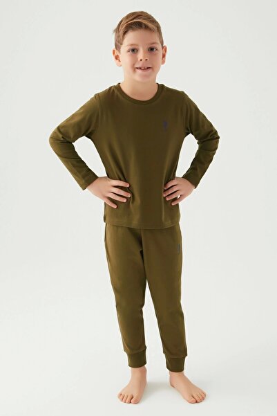 U.S. Polo Assn. Fiú khaki hosszú ujjú pizsama öltöny