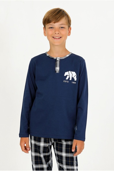 vitmo Σετ πιτζάμες με μακρυμάνικο αγόρι, 100% βαμβακερό, με λεπτομέρεια με κουμπιά Everest