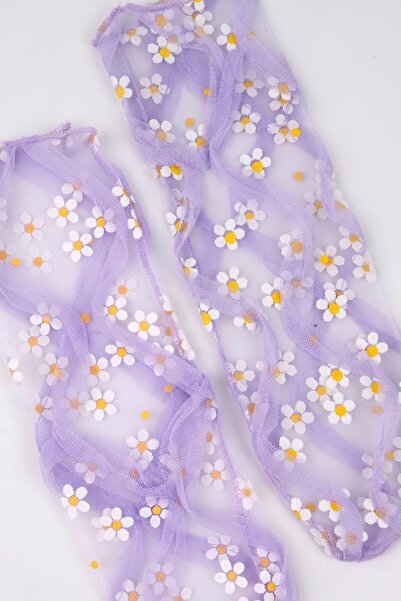 Le Mabelle Lilac Daisy Patterned Girl's Tulle Socks