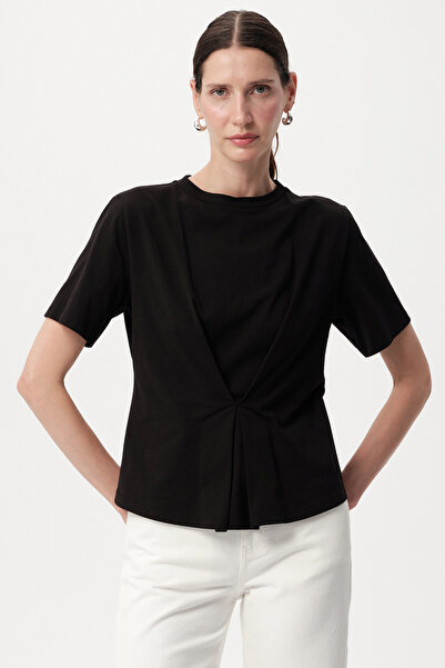 Allyco Bow Look Crew Neck Knitted Black T-Shirt