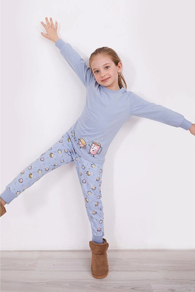 Arnetta Set de pijamale cu mânecă lungă pentru fete Coffee Blue