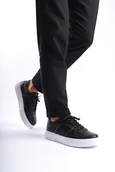 Mubiano Genuine Leather Men's Sports Shoes & Sneakers Black -Mbkry650-S
