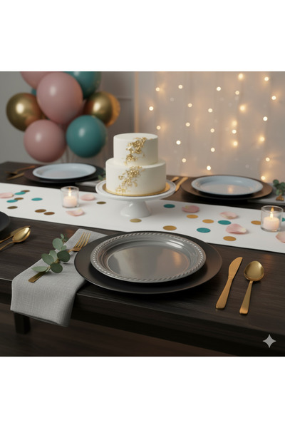 Deniz Party Store Gümüş Gri Plastik Kullan At Tabak 25 Adet 22 Cm