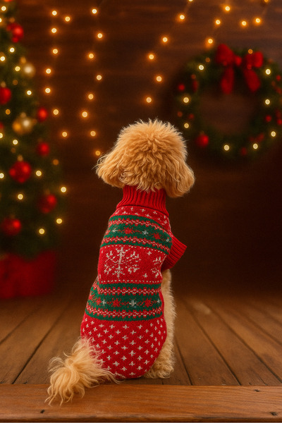 faramiss fashion köpek kedi kıyafeti KIRMIZI Simli Yılbaşı kazağı FaramissFashion köpek kedi kıyafeti