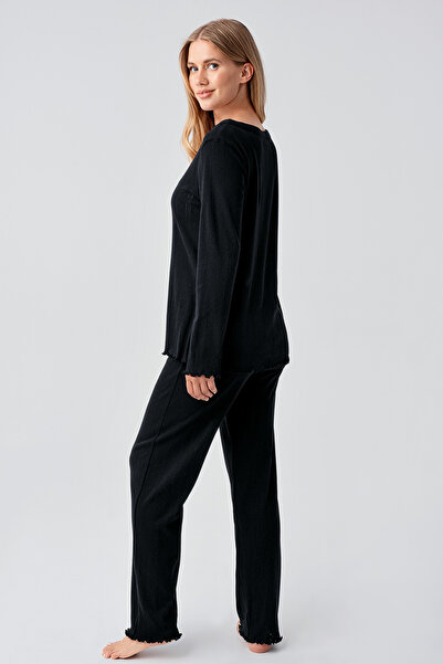 Artış Long Sleeve Openwork Buttoned Stretchy Cotton Maternity Pajamas Set