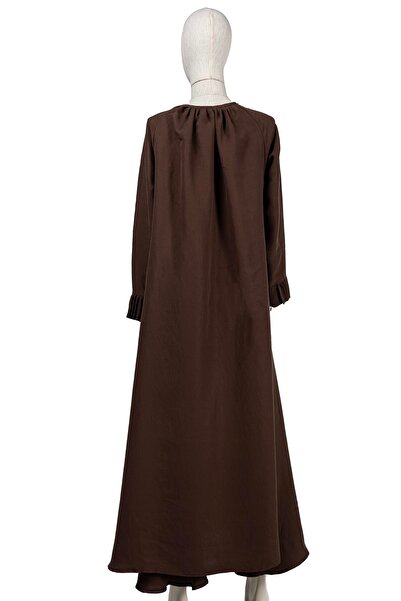 Invee Yaka Büzgülü A Elbise KAHVE