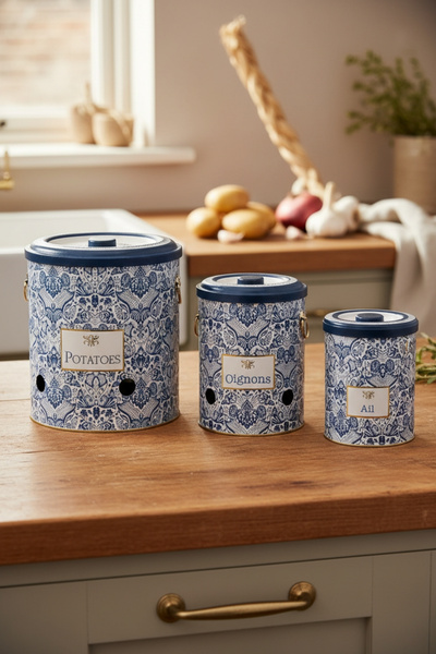 EVLE Metal Patates Soğan Kovası - Sebzelik - Patates Soğanlık Sepeti Sarımsaklık 3lü, Azulejos Erb29t6