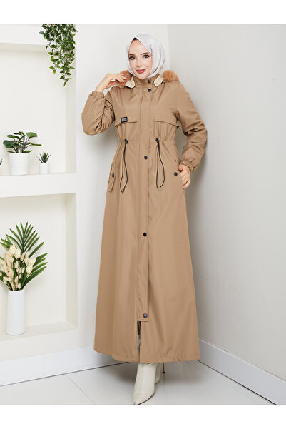 RACE FASHİON Μακρύ παλτό Bondit με κουκούλα, ελαστική μέση και γούνινο επένδυση μέσα, RC1405002