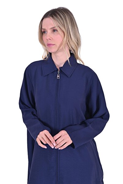 Invee Men's Collar Zipper Detailed Modal Cap Dark Blue