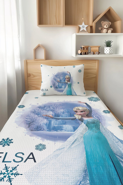 Şen Dekorasyon Mavi Elsa 4 Mevsim Çocuk Pike Takımı