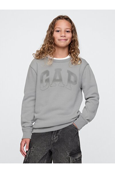 GAP Erkek Çocuk Gri Gap Logo Grafikli Fleece Sweatshirt